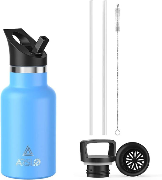 Stainless Steel Double Wall Water Bottles, Vacuum Insulated Bottle With Straw Lid, Insulated Water Bottle Keeps Water Cold for 24 Hours, Hot for 12 Hours, Hiking, Sports