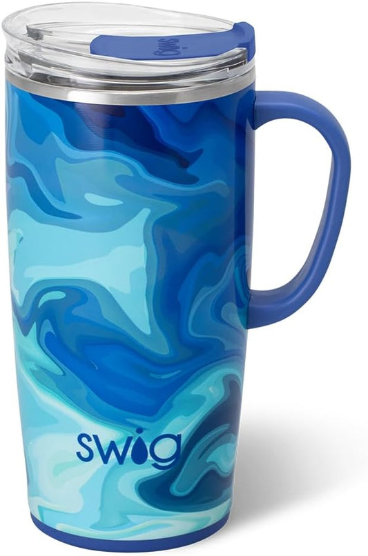 Swig Life 22oz Travel Mug, Insulated Tumbler with Handle and Lid, Travel Coffee Mug, Cup Holder Friendly, Stainless Steel 22 oz Tumbler, Reusable Insulated with Lid (Blue Lagoon)