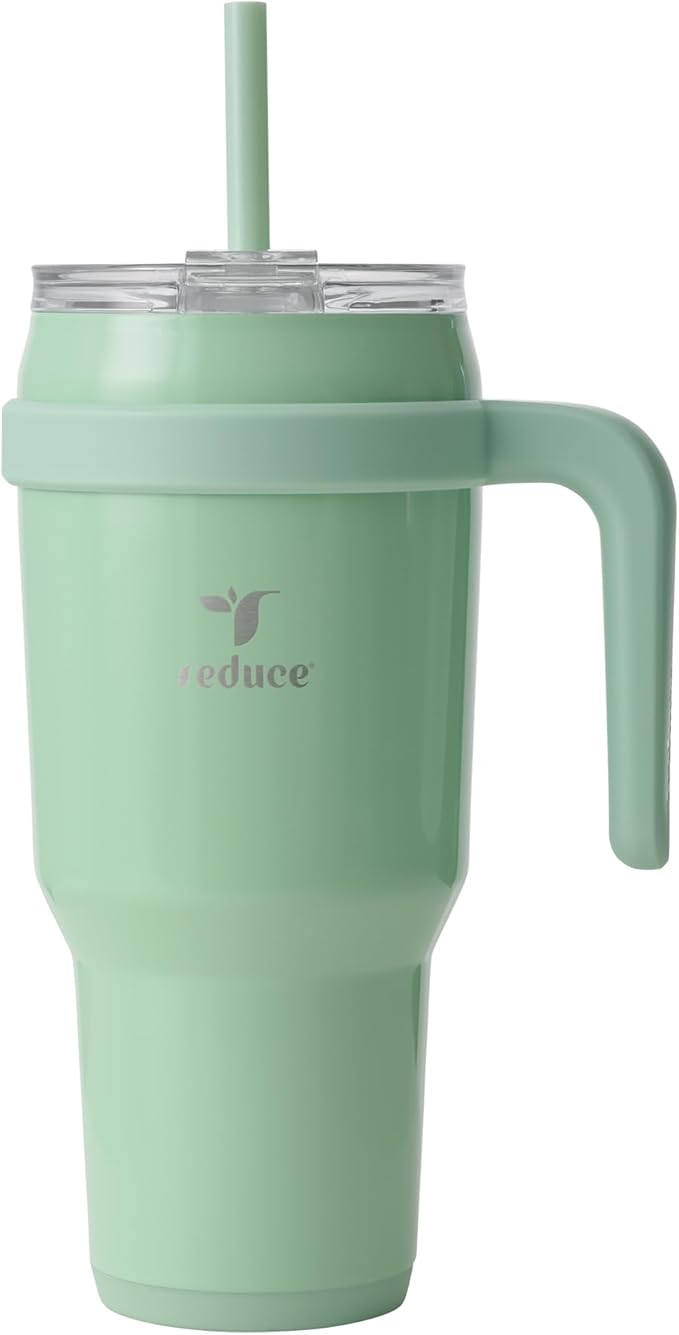 REDUCE 40 oz Stainless Steel Tumbler with Handle - Dual-Wall Vacuum Insulated Travel Mug, Sweat-Proof Lid & Reusable Straw - Keeps Drinks Cold for 24 Hrs, Fits Cupholders, Dishwasher Safe - Matcha