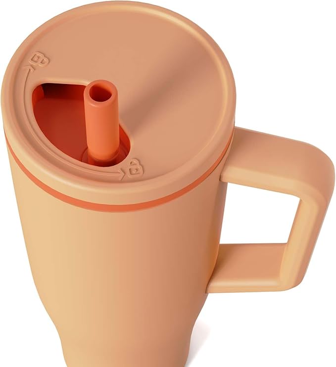 KISSKIND 40 oz Tumbler with Handle and Straw | Lumi Spin Hidden Straw 100% Leakproof Insulated Tumbler | Stainless Steel Water Bottle for Mom, Nurse, Teacher | Orange