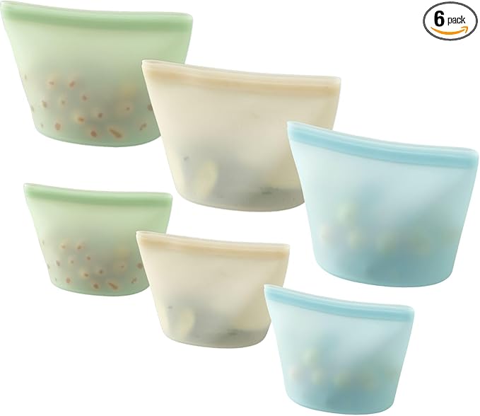 6 Pack Reusable Silicone Food Storage Bags, Emptycolor Reusable Ziplock Bags, Leakproof Freezer Bag for Sandwich, Snack, Dishwasher Safe, BPA Free