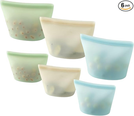 6 Pack Reusable Silicone Food Storage Bags, Emptycolor Reusable Ziplock Bags, Leakproof Freezer Bag for Sandwich, Snack, Dishwasher Safe, BPA Free