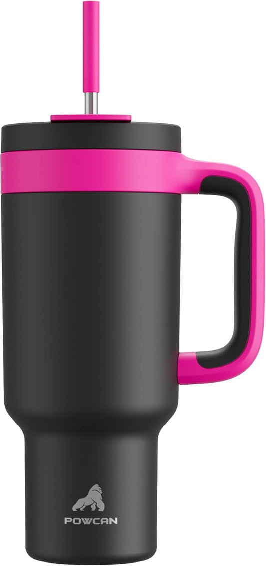 40 oz Tumbler with Handle, 2-in-1 Straw and Sip Lid, Leakproof, Dishwasher Safe, Insulated Stainless Steel Travel Coffee Mug, Keeps Cold for 34 Hours, Fits in Car Cup Holder (Berry)