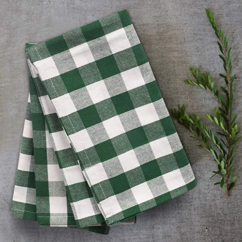 Urban Villa Kitchen Towels Set of 6 Buffalo Checks Hunter/White Kitchen Towels 20X30 Inches 100% Cotton Highly Absorbent Kitchen Towels Premium Quality Ultra Soft Mitered Corners Kitchen Towels
