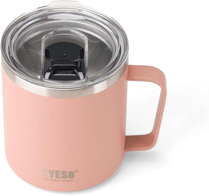 14 Oz Stainless Steel Insulated Mug with Handle & Slider Lid – Double Wall Thermal Coffee Cup – Dishwasher Safe Mug Keeps Drinks Hot & Cold – For Home, Office, Travel