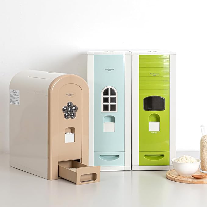 [Shinil] Luxury Rice Dispenser, Sealed Moisture Proof Rice Container Storage, Food Dispenser Kitchen Organization for Rice, Max 23kg Capacity (SIF-55, Light Brown)