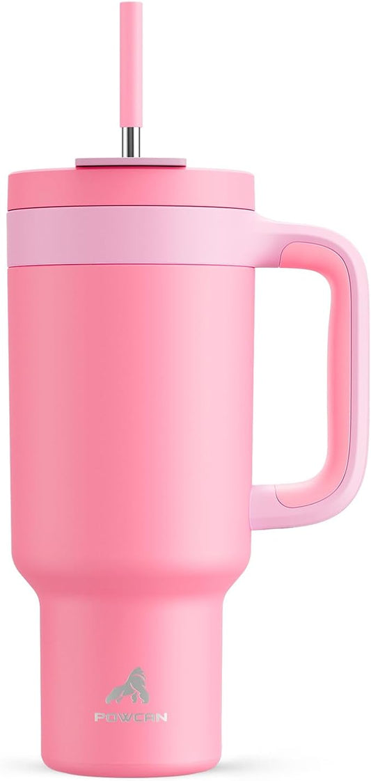 40 oz Tumbler with Handle, 2-in-1 Straw and Sip Lid, Leakproof, Dishwasher Safe, Insulated Stainless Steel Travel Coffee Mug, Keeps Cold for 34 Hours, Fits in Car Cup Holder (Coral)