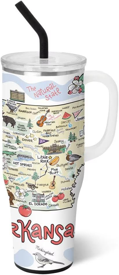 Swig Life 40oz Mega Mug, 40oz Tumbler with Handle and Straw, Extra Large Insulated Tumblers, Cup Holder Friendly Travel Mug (Arkansas)