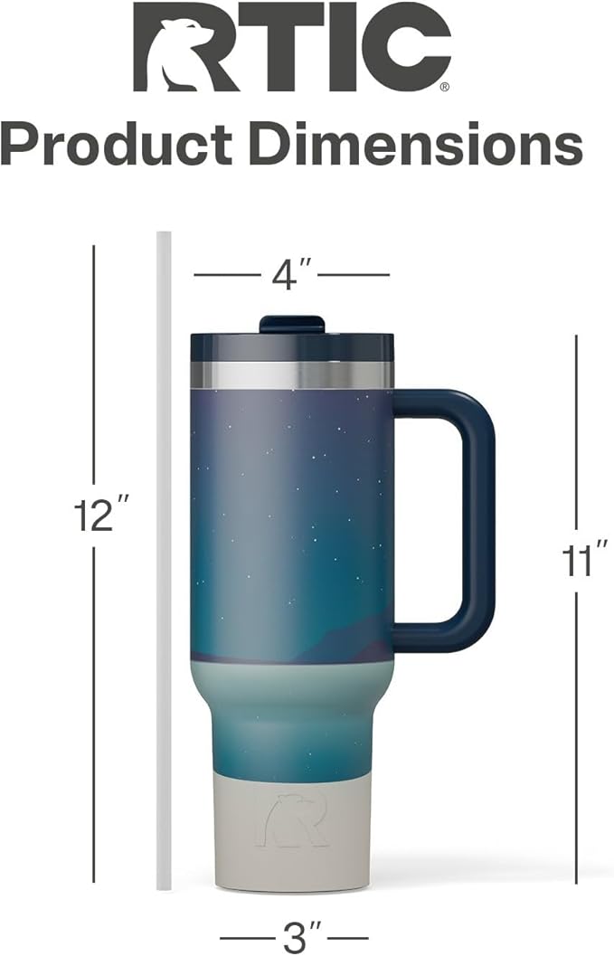 RTIC 40 oz Road Trip Tumbler Double-Walled Cermaic Lined Insulated Stainless Steel Portable Travel Coffee Mug Cup with Lid, Handle and Straw, Starry Night