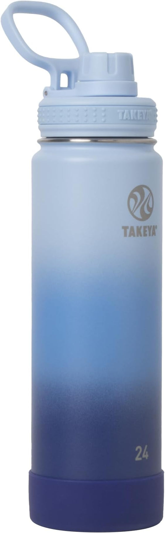 Takeya Actives Water Bottle with Spout Lid - Bottle with Double Stainless Steel Insulation - Dishwasher Safe & BPA-Free - Bottle with Spout Lid & Removable Bumper - 24 oz, Ombre Pacific Blue