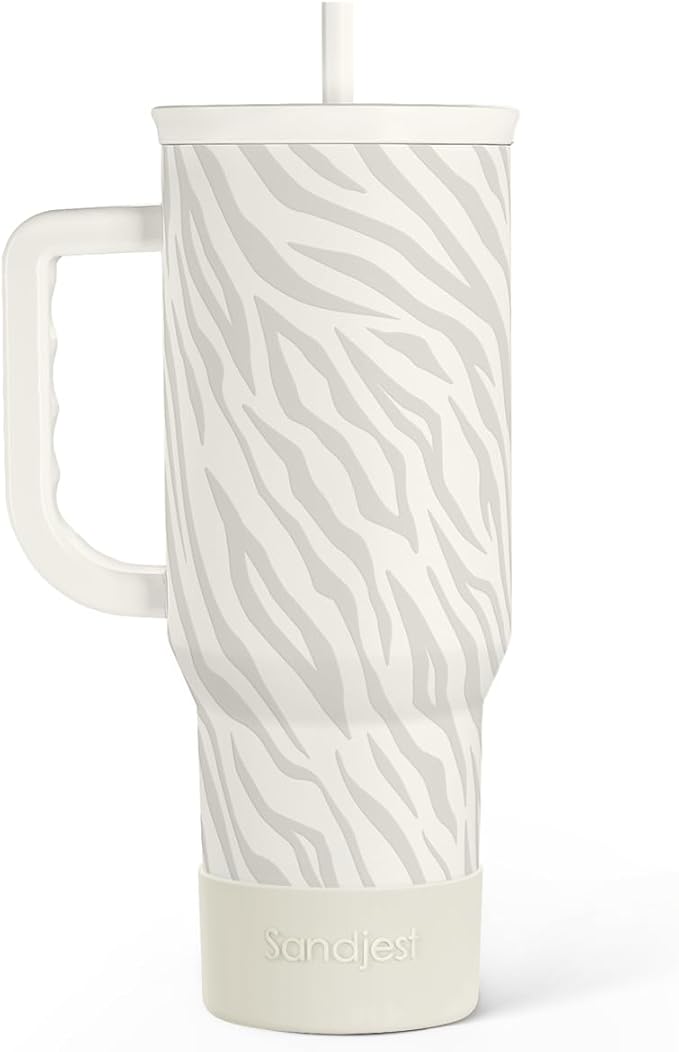 Zebra Skin 40oz Slider Tumbler with Handle and Straw - Insulated Stainless Steel Travel Coffee Mug for Women Girls, Gift for Birthday, Christmas