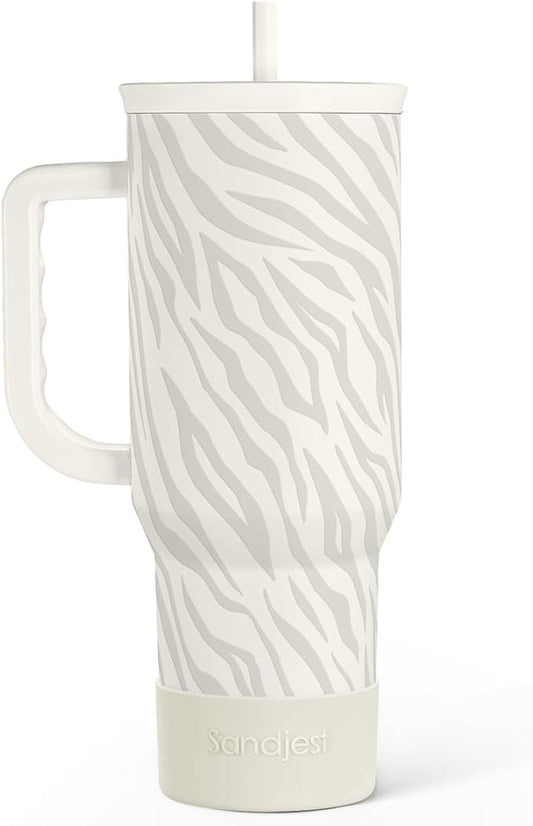 Zebra Skin 40oz Slider Tumbler with Handle and Straw - Insulated Stainless Steel Travel Coffee Mug for Women Girls, Gift for Birthday, Christmas