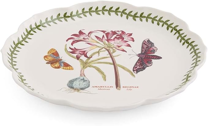 Portmeirion Botanic Garden Lotus Blossom Dinner Plates, Set of 4 - Mexican Lily Porcelain Plates with Butterfly Motif, 11.25" Floral Shape for Dining or Display - Oven, Microwave & Dishwasher Safe