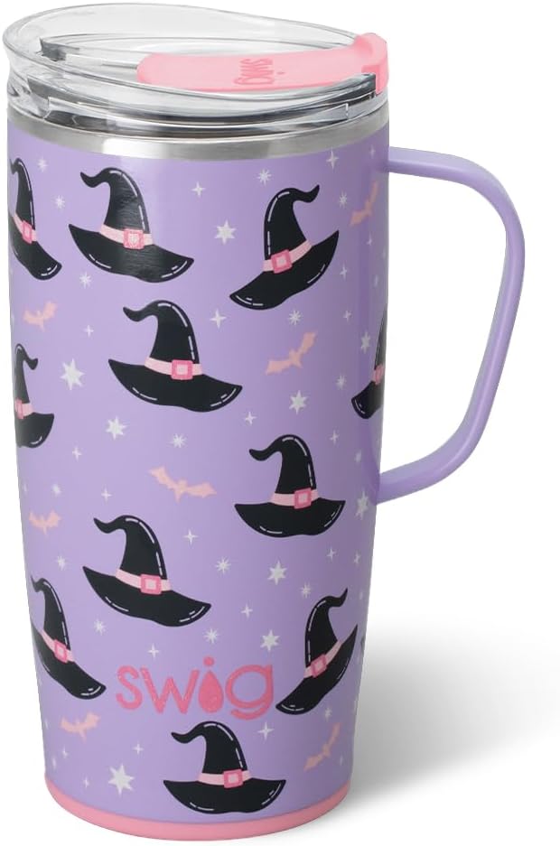 Swig Life 22oz Travel Mug, Halloween Insulated Tumbler with Handle and Lid, Travel Coffee Mug, Cup Holder Friendly, Stainless Steel 22 oz Tumbler, Reusable Insulated with Lid (Spellbound)