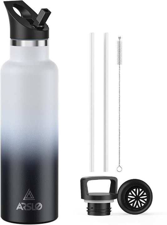 Stainless Steel Double Wall Water Bottles, Vacuum Insulated Bottle With Straw Lid, Insulated Water Bottle Keeps Water Cold for 24 Hours, Hot for 12 Hours, Hiking, Sports