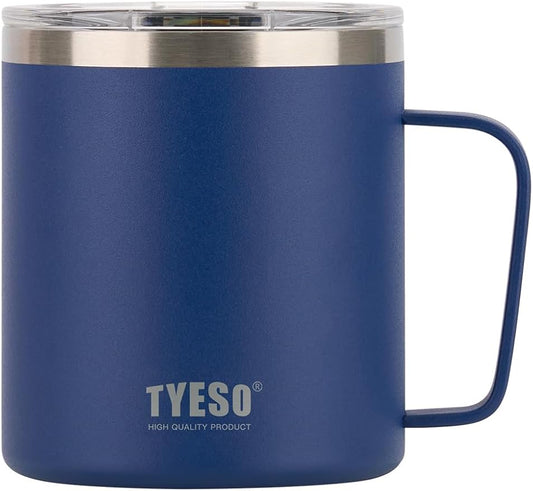 TYESO 14 oz Vacuum Insulated Mug Cup Stainless Steel Mug Coffee Mug with Lid Heat Insulation Cooling Direct Drip (Blue)