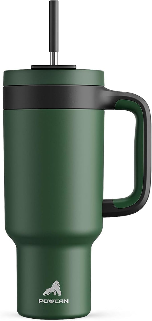 40 oz Tumbler with Handle, 2-in-1 Straw and Sip Lid, Leakproof, Dishwasher Safe, Insulated Stainless Steel Travel Coffee Mug, Keeps Cold for 34 Hours, Fits in Car Cup Holder (Forest)