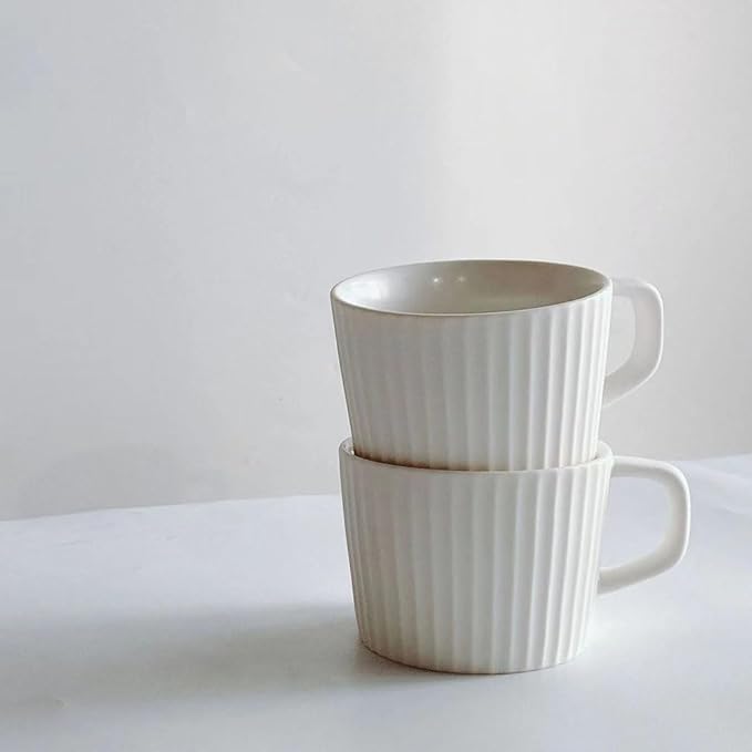 Simple Ceramic Coffee Cup, Striped Coffee Mug with Handle, Latte Cup, Milk Cup, Water Cup, Afternoon Tea Cup (Vertical Stripes)
