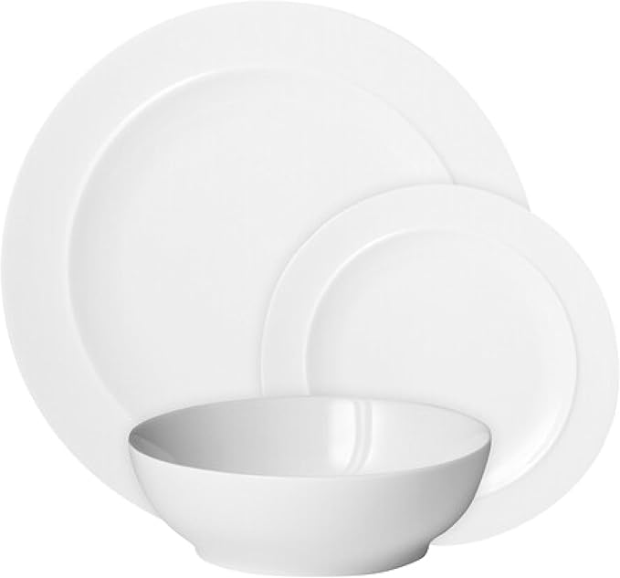 Denby - White By Denby Dinner Set For 4-12 Piece Tableware Set - Fine Porcelain Dinnerware Set - Dishwasher Microwave Oven Safe, Scratch Resistant - 4 x Dinner Plates, Small Plate & Cereal Bowls