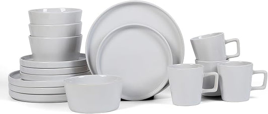 Stone Lain Celina Modern Stoneware 16-Piece Dinnerware Set, Plates and Bowls Set, White Glossy, Dish Set Service For 4