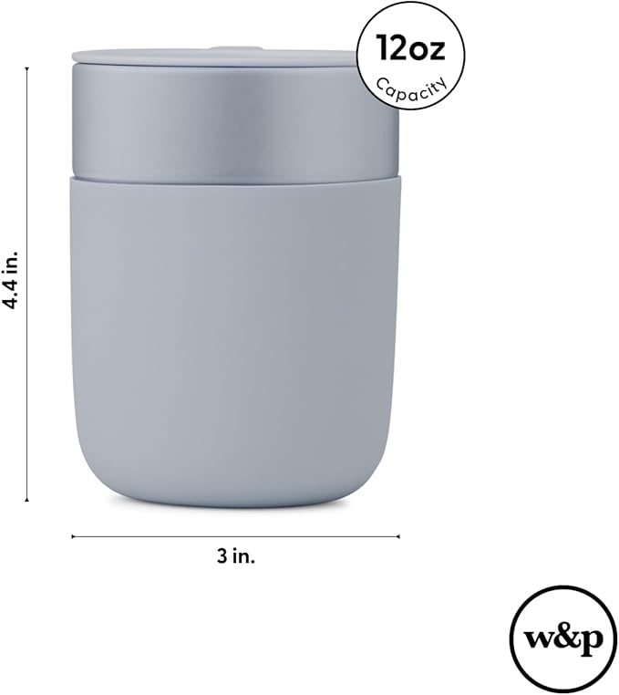 W&P Porter Travel Coffee Mug with Protective Silicone Sleeve | 12 Ounce Blush | Reusable Cup for Coffee or Tea | Portable Ceramic Mug with BPA-Free Press-Fit Lid | Dishwasher Safe | On-the-Go