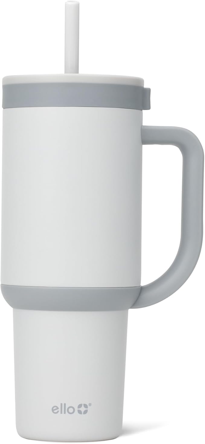 Ello Oasis 30 oz Tumbler with Handle & Retracting Straw | Reusable Insulated Stainless Steel Cup 100% Leakproof, Gifts for Teens Women Men | Keeps cold for 20 Hours, Cup Holder Friendly, Grayscale