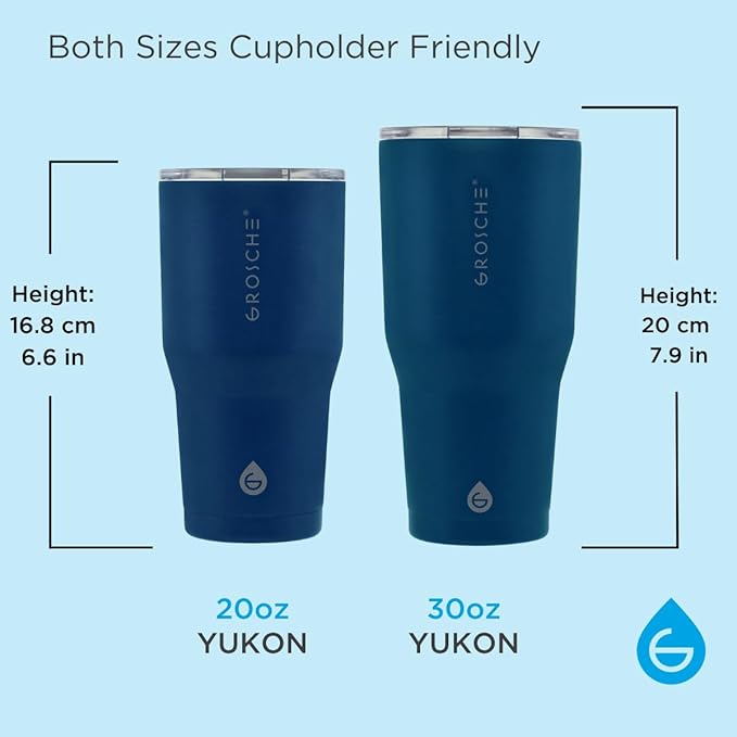 GROSCHE Yukon 20 oz Insulated Coffee Mug with Lid - Durable Travel Mug, Stainless Steel Tumblers, Vacuum Insulated Coffee Tumbler for Hot or Cold Beverages - BLUE