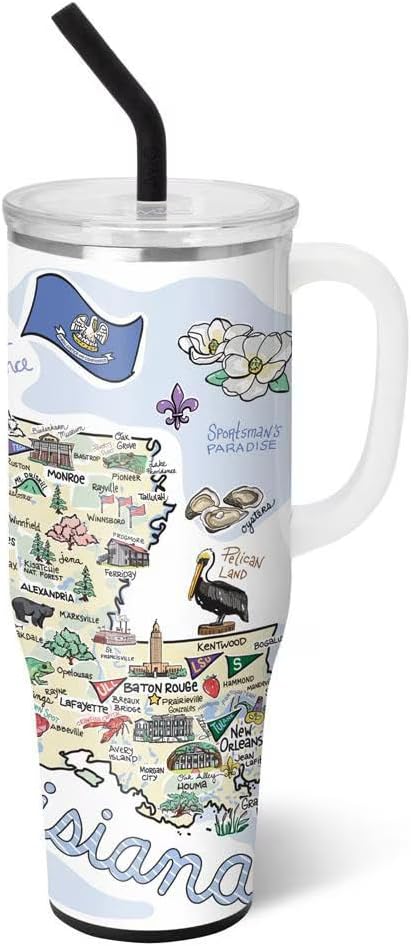 Swig Life 40oz Mega Mug, 40oz Tumbler with Handle and Straw, Extra Large Insulated Tumblers, Cup Holder Friendly Travel Mug (Louisiana)