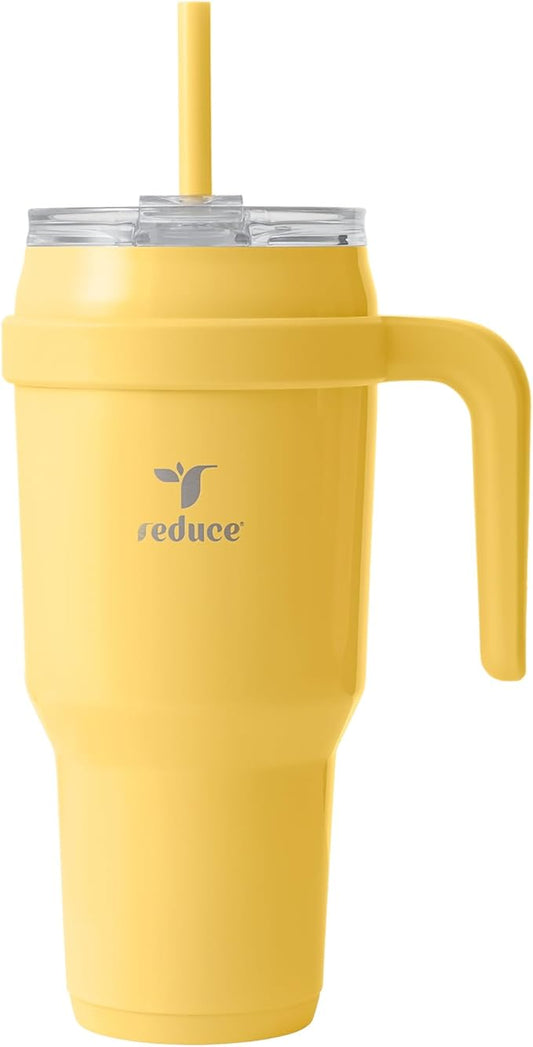 REDUCE 40 oz Stainless Steel Tumbler with Handle - Dual-Wall Vacuum Insulated Travel Mug, Sweat-Proof Lid & Reusable Straw - Keeps Drinks Cold for 24 Hrs, Fits Cupholders, Dishwasher Safe - Pineapple