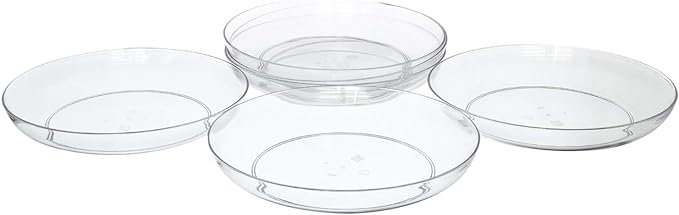 Royal Imports 9" Clear Plastic Saucer Plant Drip Tray, Low Pie Plate, Floral Flower Dish, Wedding, Party, Home and Holiday Decor, 6 Pack