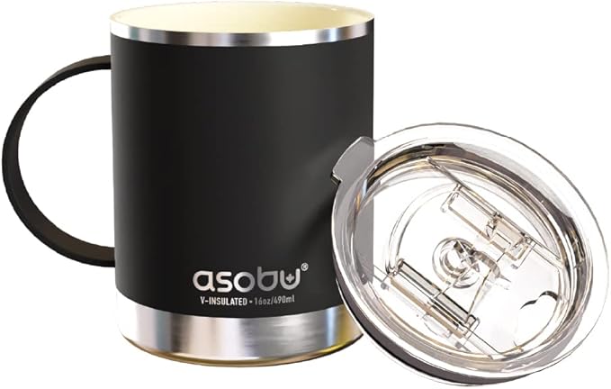 asobu Ultimate Ceramic Travel Mug, 12oz Insulated Stainless Steel Coffee Cup with Handle & Splash-Resistant Lid, Ceramic Lined for Pure Taste, BPA-Free, Double-Wall Vacuum for Hot Drinks