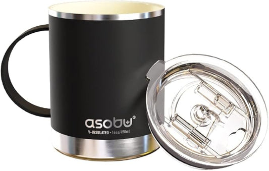 asobu Ultimate Ceramic Travel Mug, 12oz Insulated Stainless Steel Coffee Cup with Handle & Splash-Resistant Lid, Ceramic Lined for Pure Taste, BPA-Free, Double-Wall Vacuum for Hot Drinks