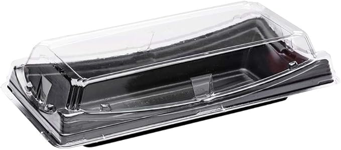 Restaurantware Roku 9.75 x 4.75 Inch Sushi Trays 100 Disposable Sushi Containers With Lids - Long Take Out Containers For Appetizers Entrees or Desserts Black Plastic To Go Containers