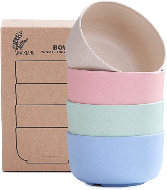 Wheat Straw Bowls 14oz Set of 4 - Unbreakable Cereal and Salad Bowl for Kids and Adults - Eco-Friendly Bowls for Snack, Soup and Dessert - Microwave & Dishwasher Safe