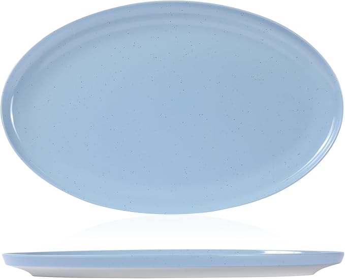 Webbylee ‌16" Melamine Oval Platter Set of 2- Lightweight Durable Serving Tray for Party, Catering & Home | Dishwasher Safe, Fits Turkey/Charcuterie-Blue & Beige