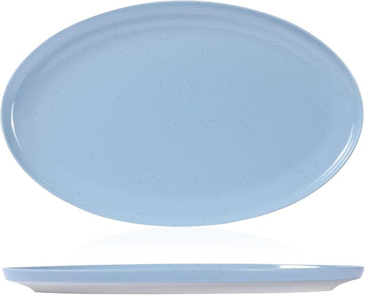 Webbylee ‌16" Melamine Oval Platter Set of 2- Lightweight Durable Serving Tray for Party, Catering & Home | Dishwasher Safe, Fits Turkey/Charcuterie-Blue & Beige