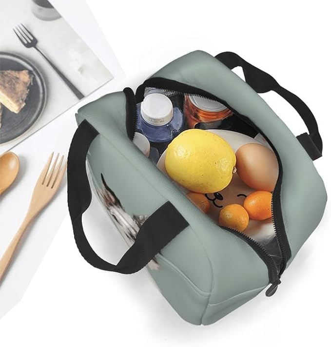 Personalized Pet Photo Lunch Bag, Custom Pet Lunch bag, Customizable Insulated Neoprene Cute Dog and Cat Print Portable Lunch Bag with Zipper, Cute Funny Reusable Lunch Box Container for Pet Lovers