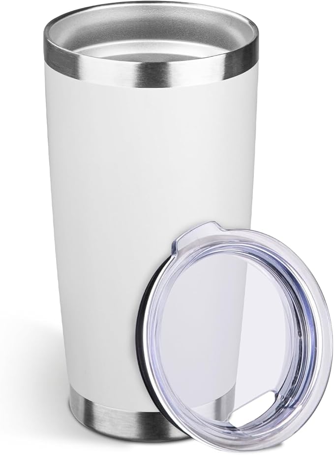 StarSpeed 20oz Tumbler Bulk with Lid, Stainless Steel Insulated Tumblers Double Wall Vacuum Insulated Travel Mug, Powder Coated Coffee Cups for Hot and Cold Drinks(White,1)