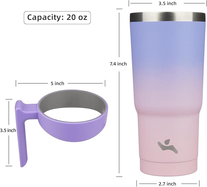 20 oz Tumbler with Handle and 2 Straw 2 Lid, Insulated Water Bottle Stainless Steel Vacuum Cup Reusable Travel Mug,Pastel Sunset