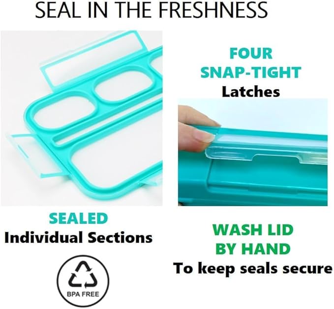 Bento Box Lunch-Box with Bag and Ice Pack, Insulated Lunch Bag and Snack Container Set for Kids Boys Girls Adults. 6 Compartments, Divided Portion Containers, Boxes for School Lunches, Teal