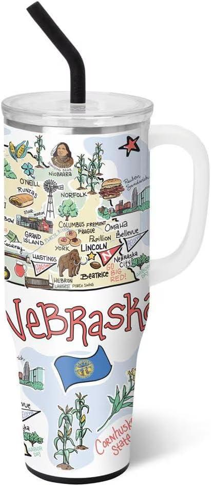 Swig Life 40oz Mega Mug, 40oz Tumbler with Handle and Straw, Extra Large Insulated Tumblers, Cup Holder Friendly Travel Mug (Nebraska)