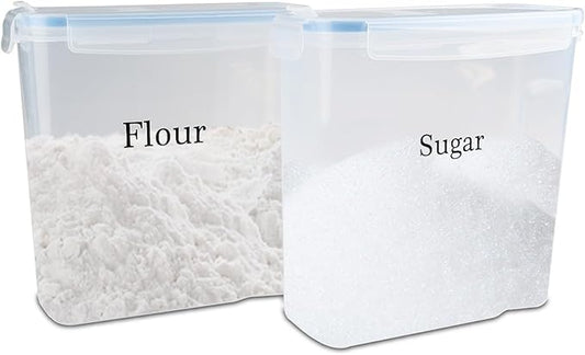 Sugar and Flour Canister 2 Set,Airtight Food Storage Containers with Secure Flap,Clear Plastic Kitchen Pantry Storages Organization,Canisters for Flour and Sugar,Rice,Cereal Storage Container