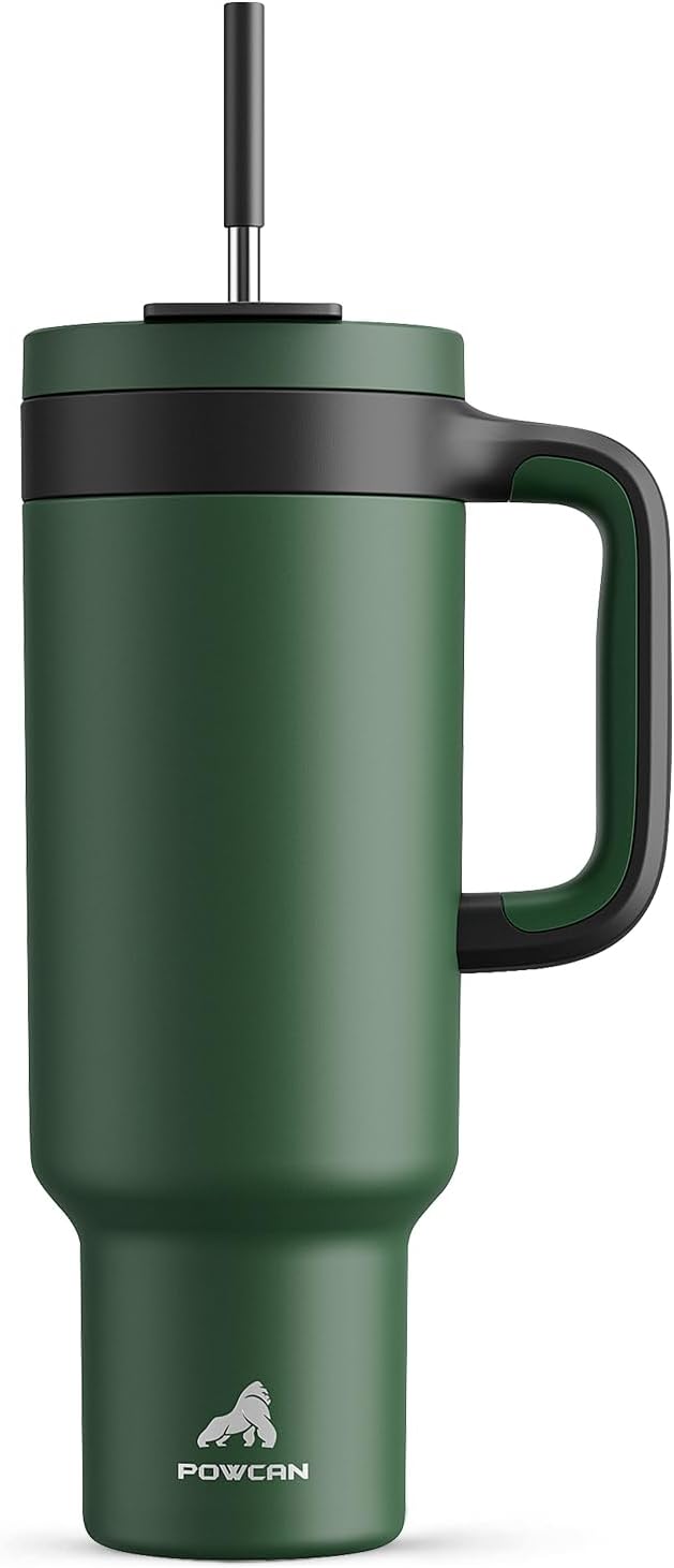 50 oz Tumbler with Handle, 2-in-1 Straw and Sip Lid, Leakproof, Dishwasher Safe, Insulated Stainless Steel Travel Coffee Mug, Keeps Cold for 34 Hours, Fits in Car Cup Holder (Forest)