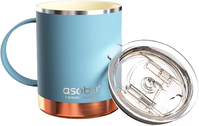 asobu Ultimate Ceramic Travel Mug, 12oz Insulated Stainless Steel Coffee Cup with Handle & Splash-Resistant Lid, Ceramic Lined for Pure Taste, BPA-Free, Double-Wall Vacuum for Hot Drinks