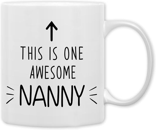 QASHWEY Nanny Gifts Mug, Nannys Grandma Gifts from Grandkids Grandchildren Coffee Mug, Mothers Day Christmas Coffee Mugs Tea Cup Gift for Grandma, This is One Awesome Nanny CoffeeCup Ceramic 11oz