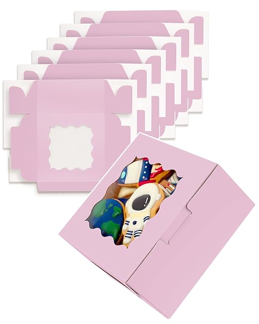 qiqee Lavender Cookie Boxes with Window 36packs 6x6x3 Lavender Bakery Box Pastry Box for Wedding Favor Birthday ＆ Party