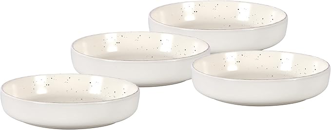 HomeVss, Nordic Shape Rising Rim Stoneware 20pc Dinnerware Set, Matte White with Speckle Finished Effect