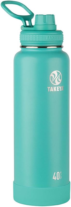 Takeya Actives Water Bottle with Spout Lid - Bottle with Double Stainless Steel Insulation - Dishwasher Safe & BPA-Free - Bottle with Spout Lid & Removable Bumper - 40 oz, Teal