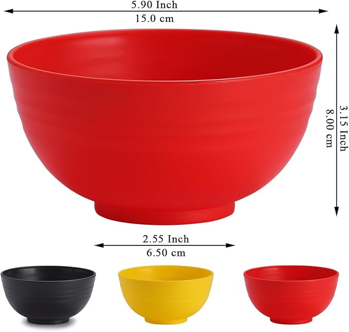 Berglander Plastic Bowls Set of 12 Pieces 25oz, DE Color Reusable and Sturdy Ramen Bowl, Soup Bowls, Cereal Bowl for Adult, Kids, Home, Restaurant, Garden, Picnic, Camping, Poolside, Outdoor
