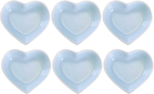 WHJY Blue Love Heart Shaped Ceramic Side Dish Bowl, Contemporary Porcelain Side Dishes Bowl, Seasoning Dishes Soy Dipping Sauce Dishes for Wedding Birthday Party- Set of 6
